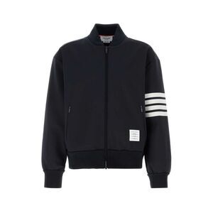 Thom Browne Men Midnight Blue Stretch Viscose Blend Bomber Jacket